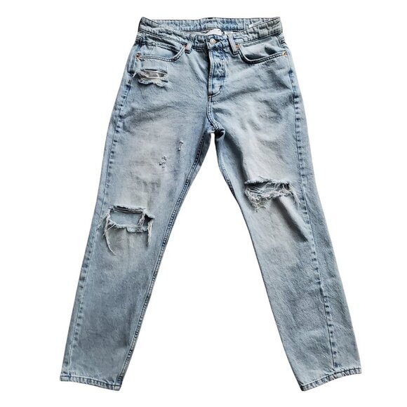 H&M & Denim Boyfriend Low Waist Light Wash Distressed Straight Leg Jeans Size 6 - Picture 2 of 15